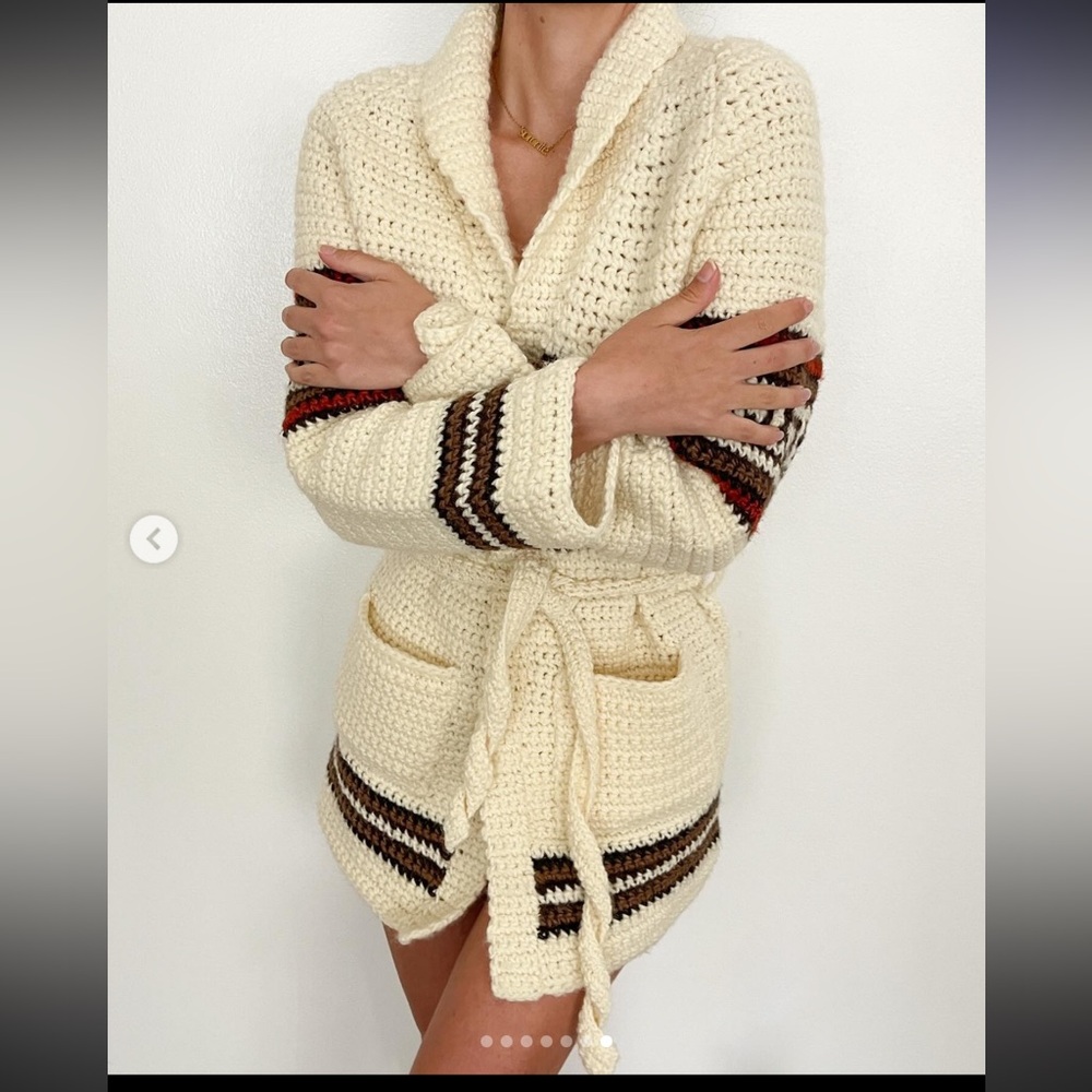 Ann Chabrol Company Cream and Brown Belted Cardigan